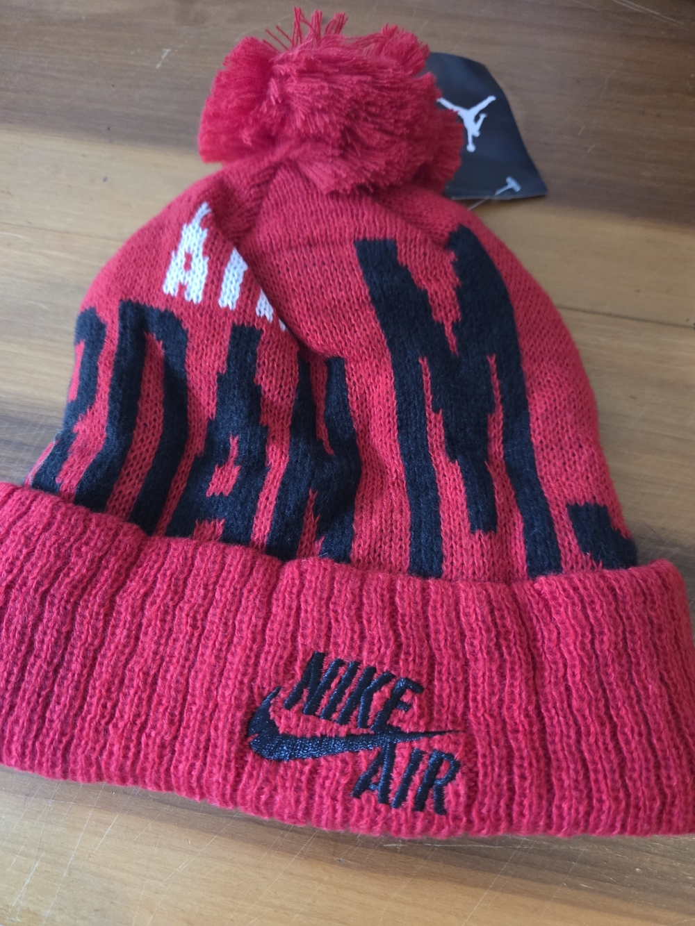 Nike Air Jordan Red & Black Knit Beanie.